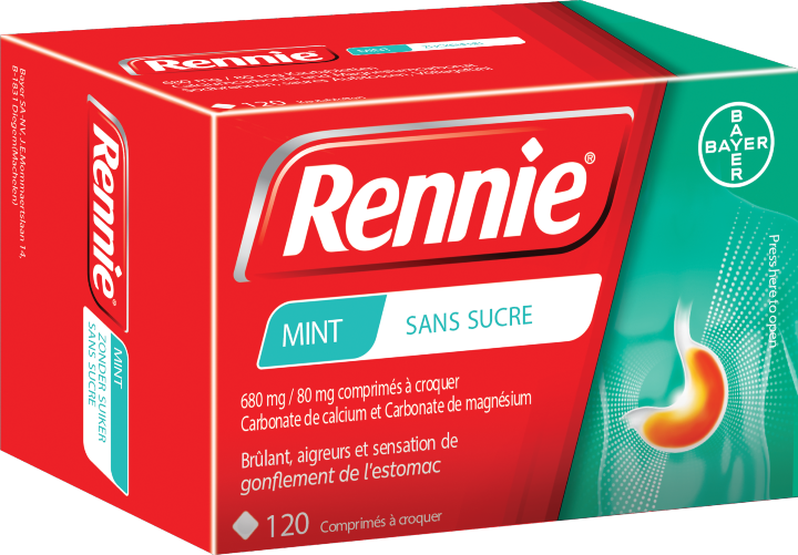 Rennie® Mint Sans Sucre 120 Comprimés À Croquer