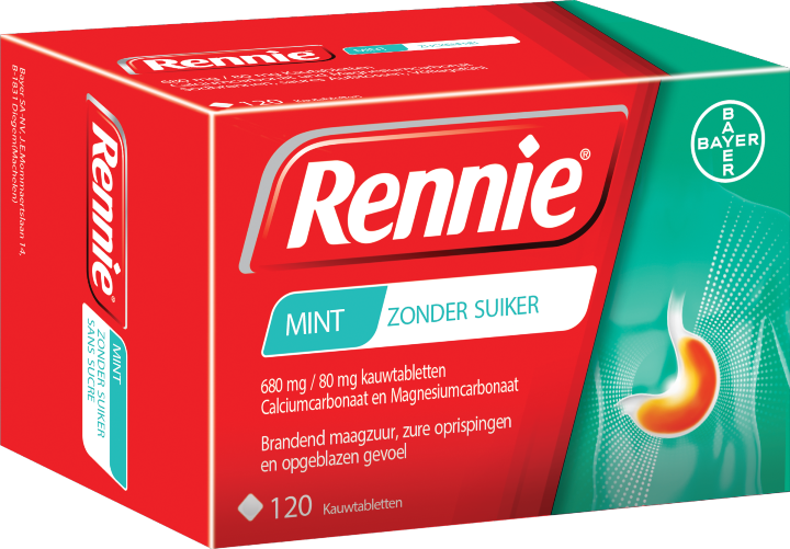 Rennie® Mint Zonder Suiker 120 Kauwtabletten