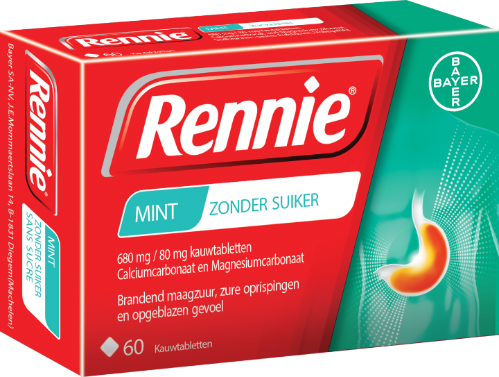 Rennie® Mint Zonder Suiker 60 Kauwtabletten